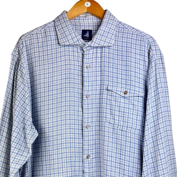 Johnnie-O Blue Gray Plaid Long Sleeve Collar Button Up Lightweight Shirt Pocket - Picture 3 of 8